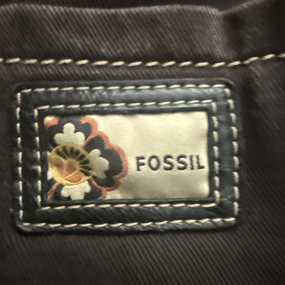 Vintage Y2K Fossil Denim Black Canvas Crossbody Bag Shoulder Purse Handbag Hobo